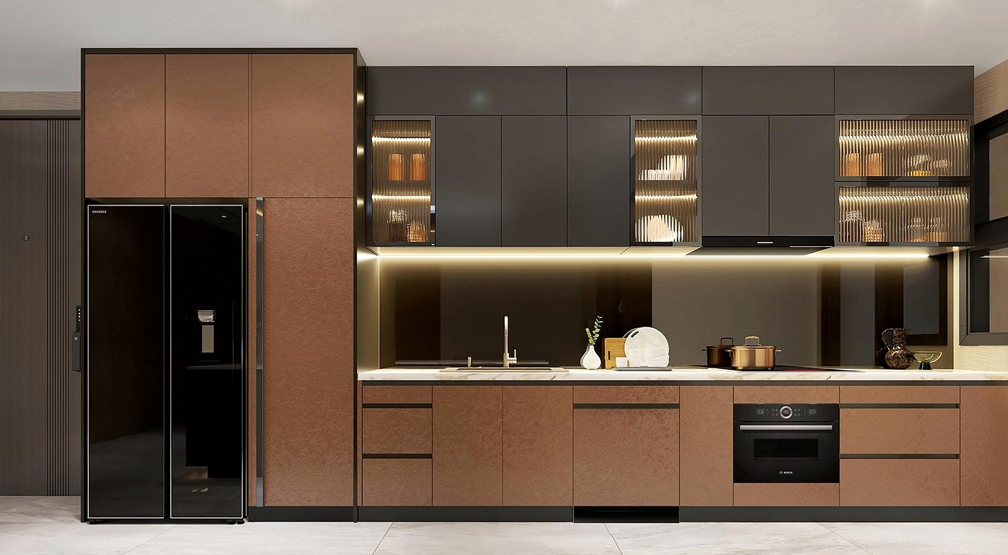 Bếp căn hộ Gladia Heights hoàn thiện cao cấp