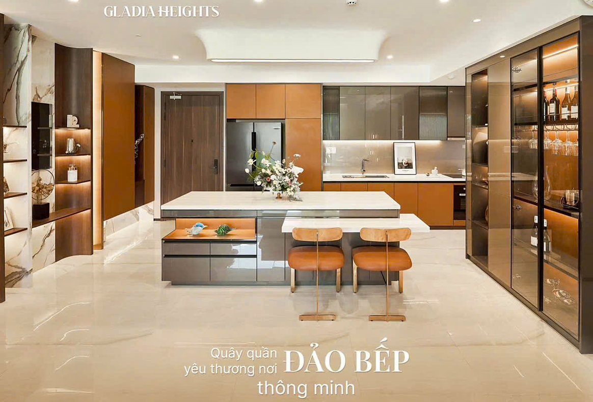 Đảo bếp thông minh nhà mẫu căn 3PN Gladia Heights