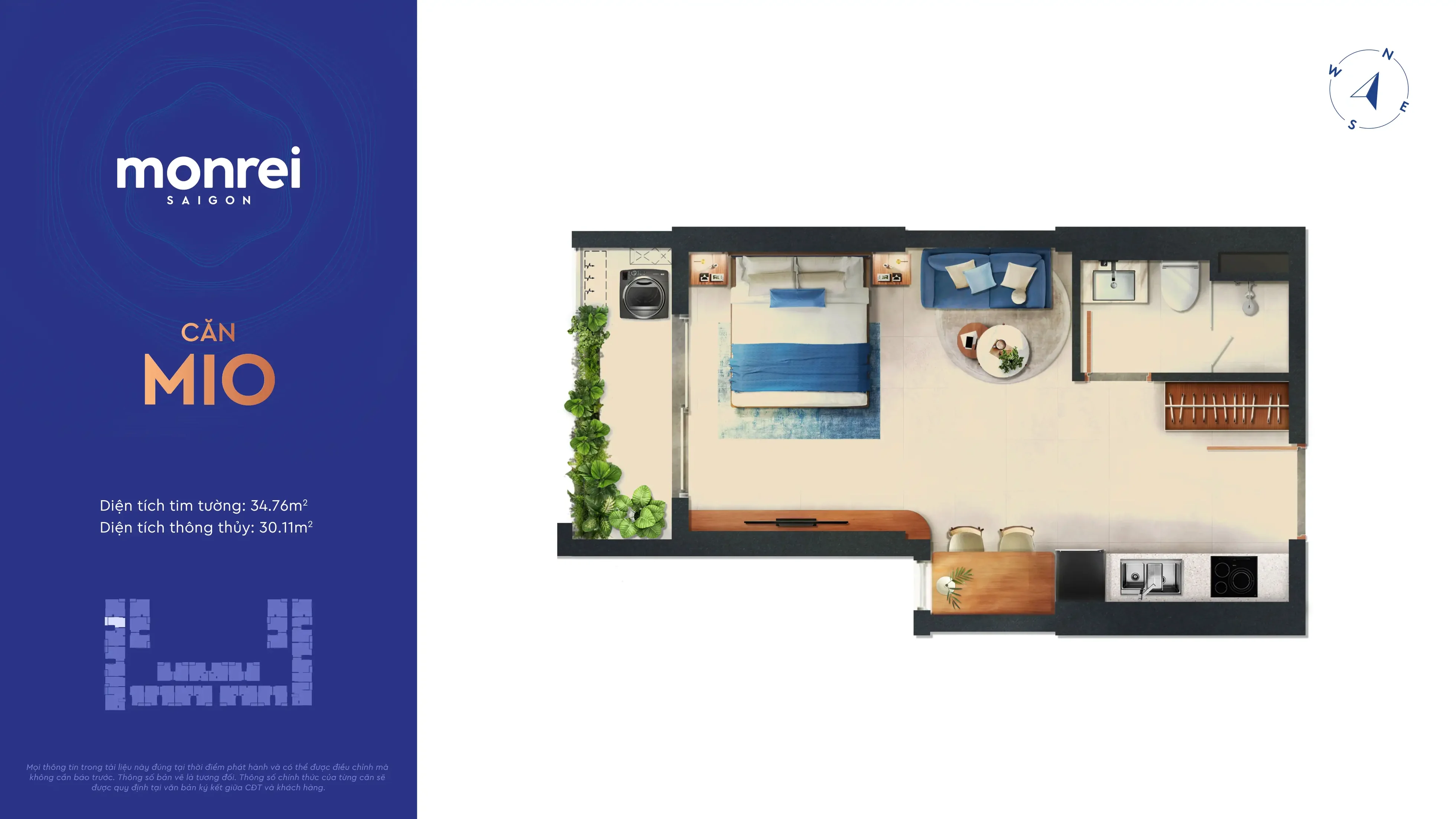 Layout căn Studio Mio 34.76m2 Monrei Sài Gòn